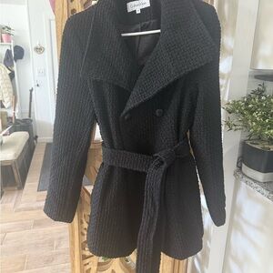 Calvin Klein Women's Black Textured Pea Coat